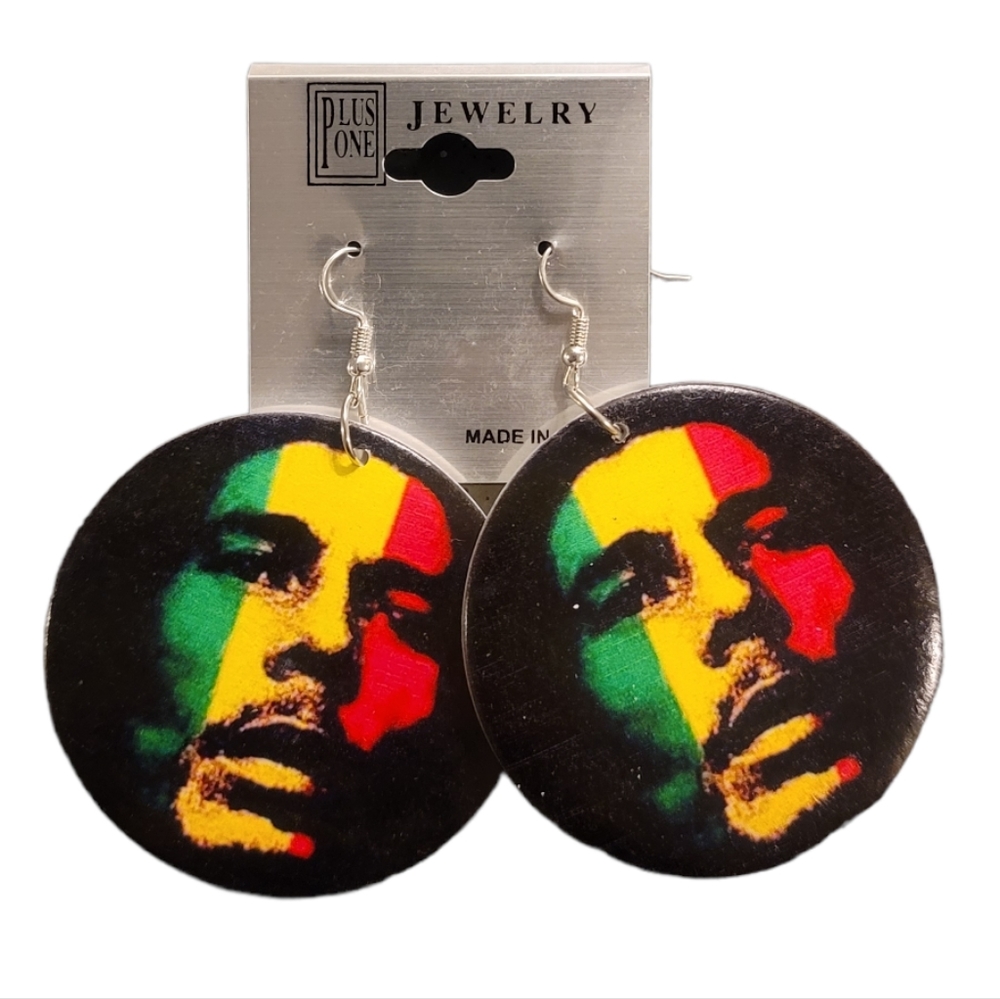 NWT! Bob Marley Rasta Wooden Abstract Graphic Print Earrings NEW